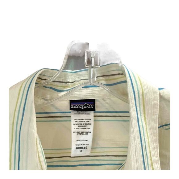 Patagonia Women’s Striped Button Down – Cream/Blue, Size 8, Pre-Loved - Picture 4 of 6